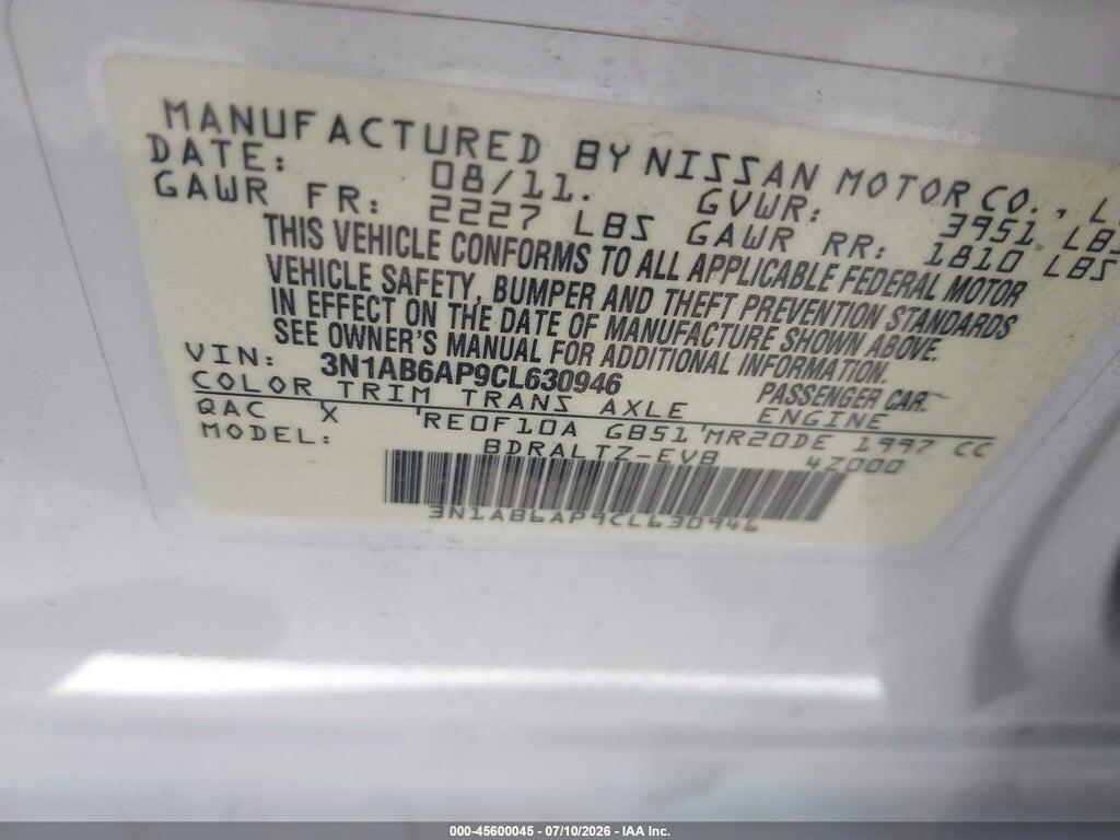 3N1AB6AP9CL630946 2012 NISSAN SENTRA photo no. 9