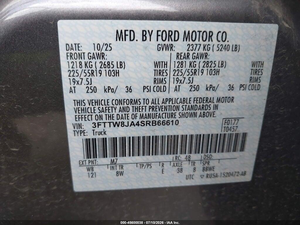 3FTTW8JA4SRB66610 2025 FORD MAVERICK photo no. 9