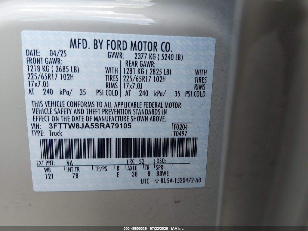 3FTTW8JA5SRA79105 2025 FORD MAVERICK photo no. 9