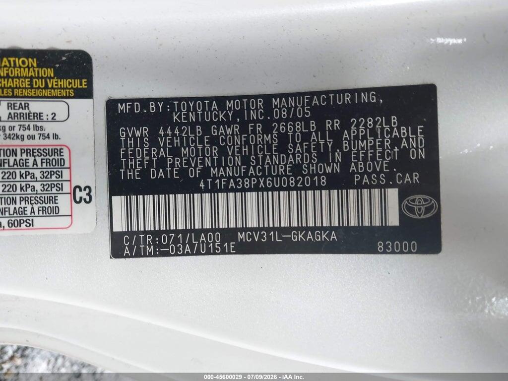 4T1FA38PX6U082018 2006 TOYOTA CAMRY SOLARA photo no. 9