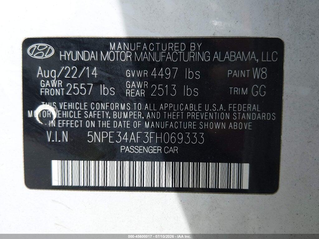 5NPE34AF3FH069333 2015 HYUNDAI SONATA photo no. 9