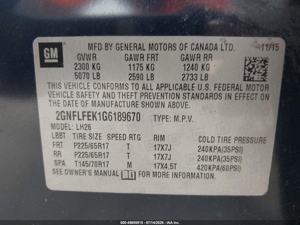 2GNFLFEK1G6189670 2016 CHEVROLET EQUINOX photo no. 9