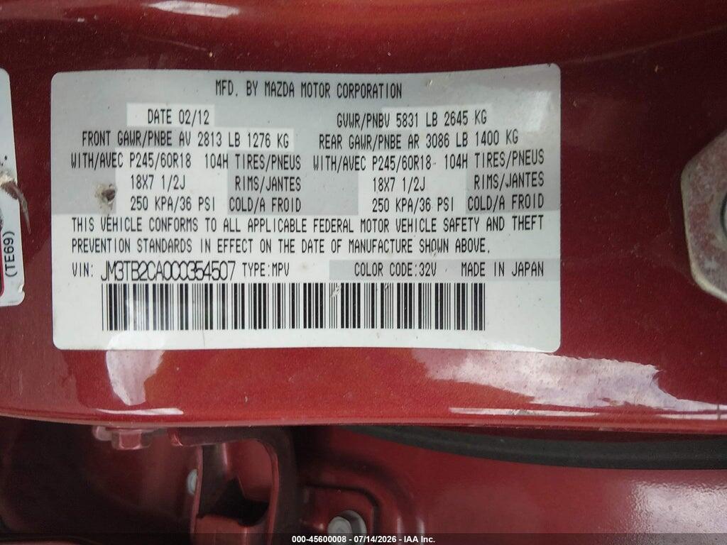 JM3TB2CA0C0354507 2012 MAZDA CX-9 photo no. 9