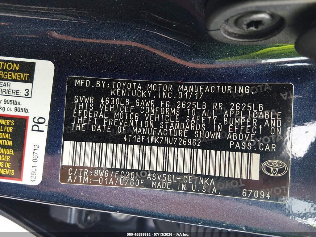 4T1BF1FK7HU726962 2017 TOYOTA CAMRY photo no. 9