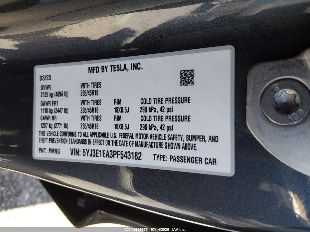 5YJ3E1EA3PF543182 2023 TESLA MODEL 3 photo no. 9