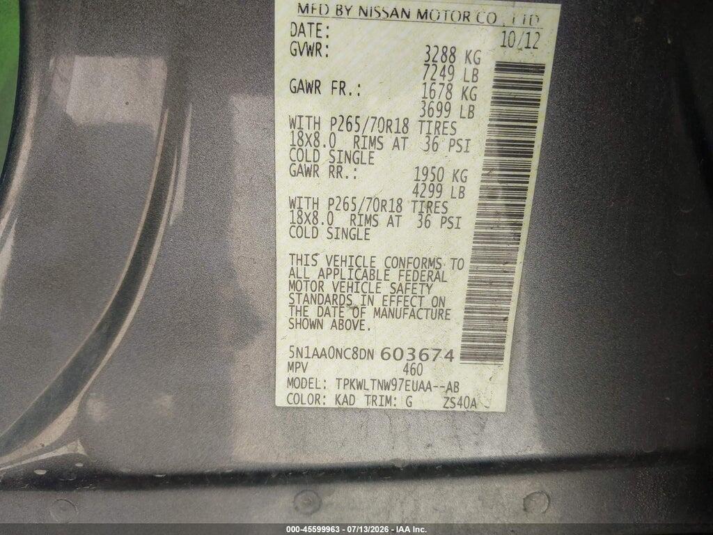 5N1AA0NC8DN603674 2013 NISSAN ARMADA photo no. 9