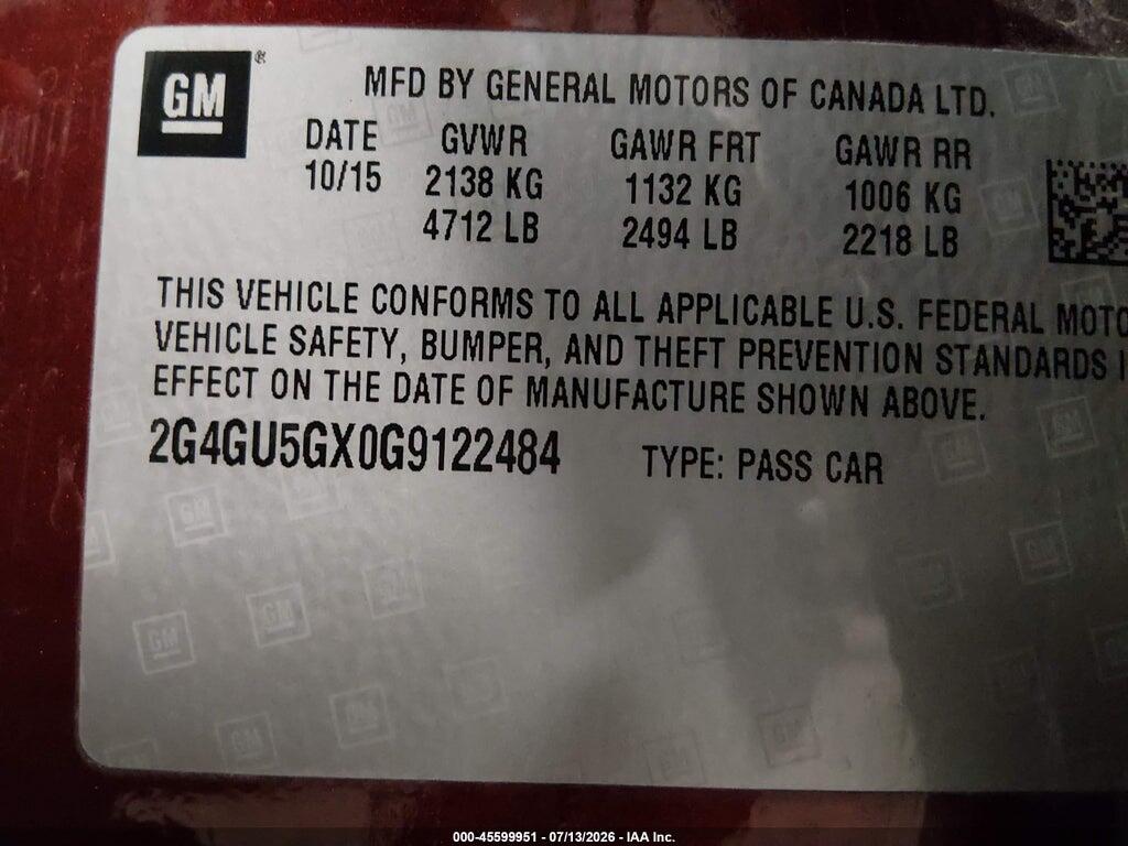2G4GU5GX0G9122484 2016 BUICK REGAL photo no. 9