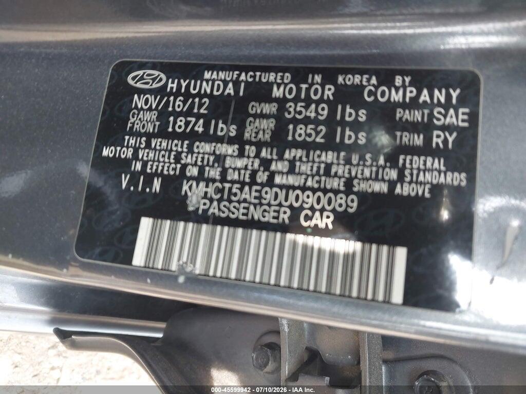KMHCT5AE9DU090089 2013 HYUNDAI ACCENT photo no. 9