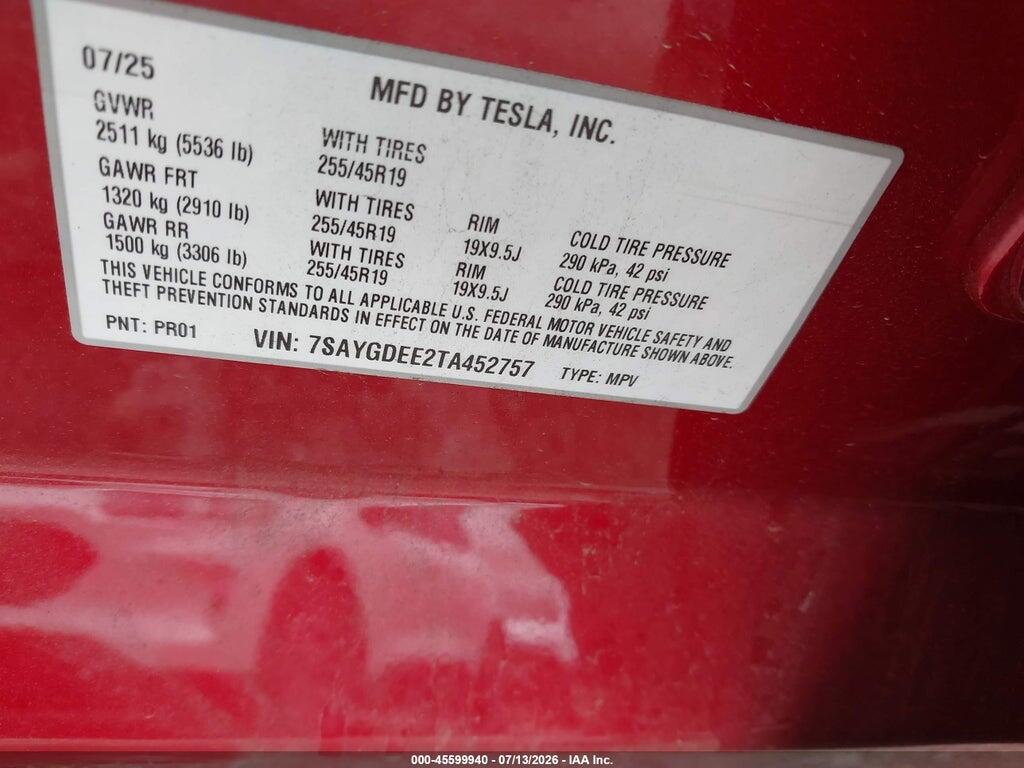 7SAYGDEE2TA452757 2026 TESLA MODEL Y photo no. 9