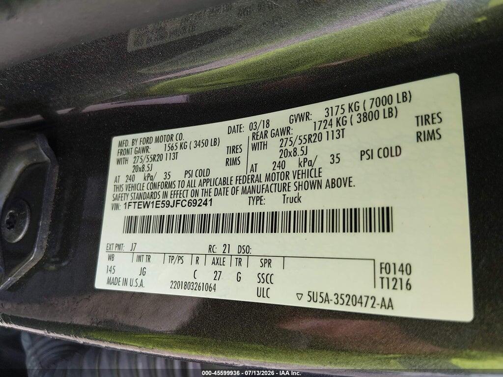 1FTEW1E59JFC69241 2018 FORD F-150 photo no. 9