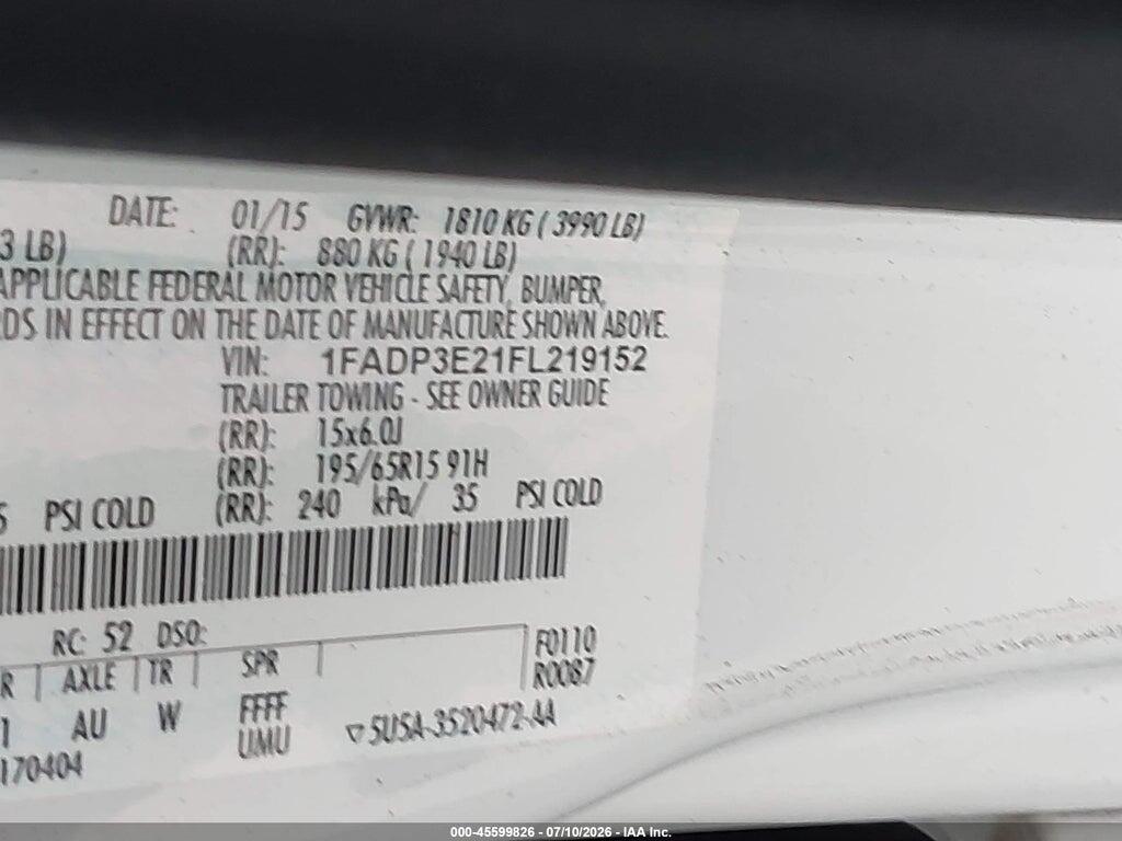 1FADP3E21FL219152 2015 FORD FOCUS photo no. 9