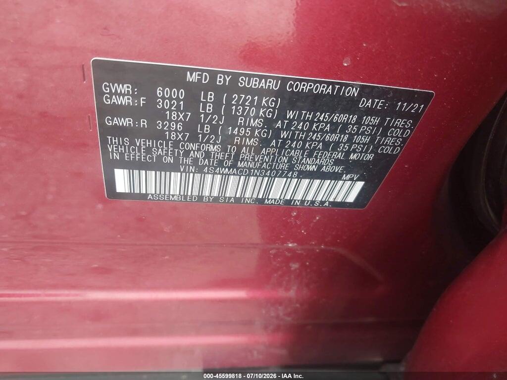 4S4WMACD1N3407748 2022 SUBARU ASCENT photo no. 9