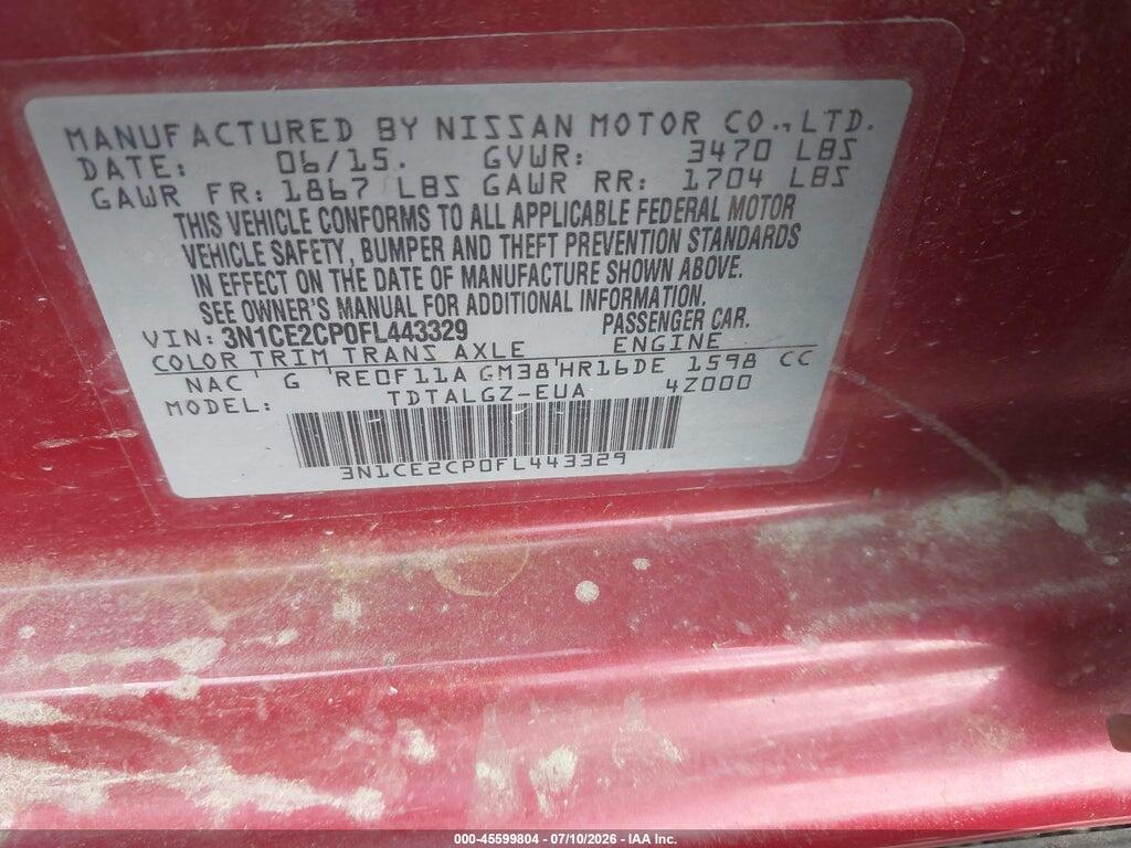 3N1CE2CP0FL443329 2015 NISSAN VERSA NOTE photo no. 9