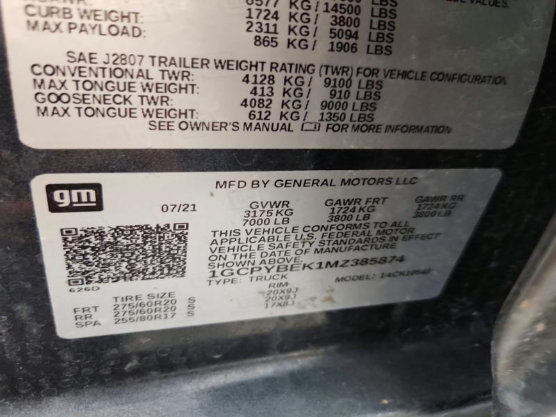 1GCPYBEK1MZ385874 2021 CHEVROLET SILVERADO photo no. 12