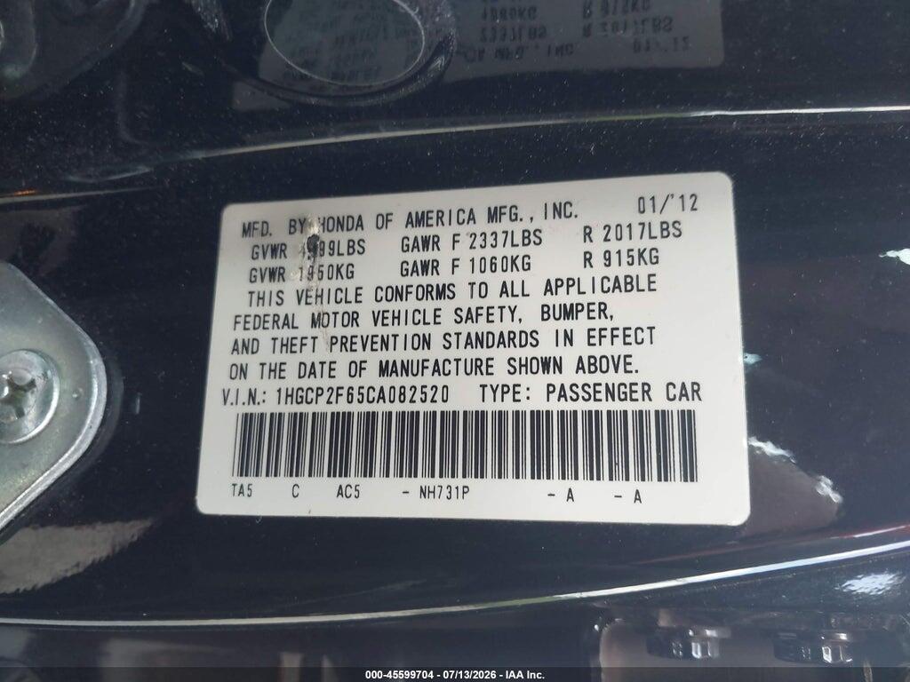1HGCP2F65CA082520 2012 HONDA ACCORD photo no. 9