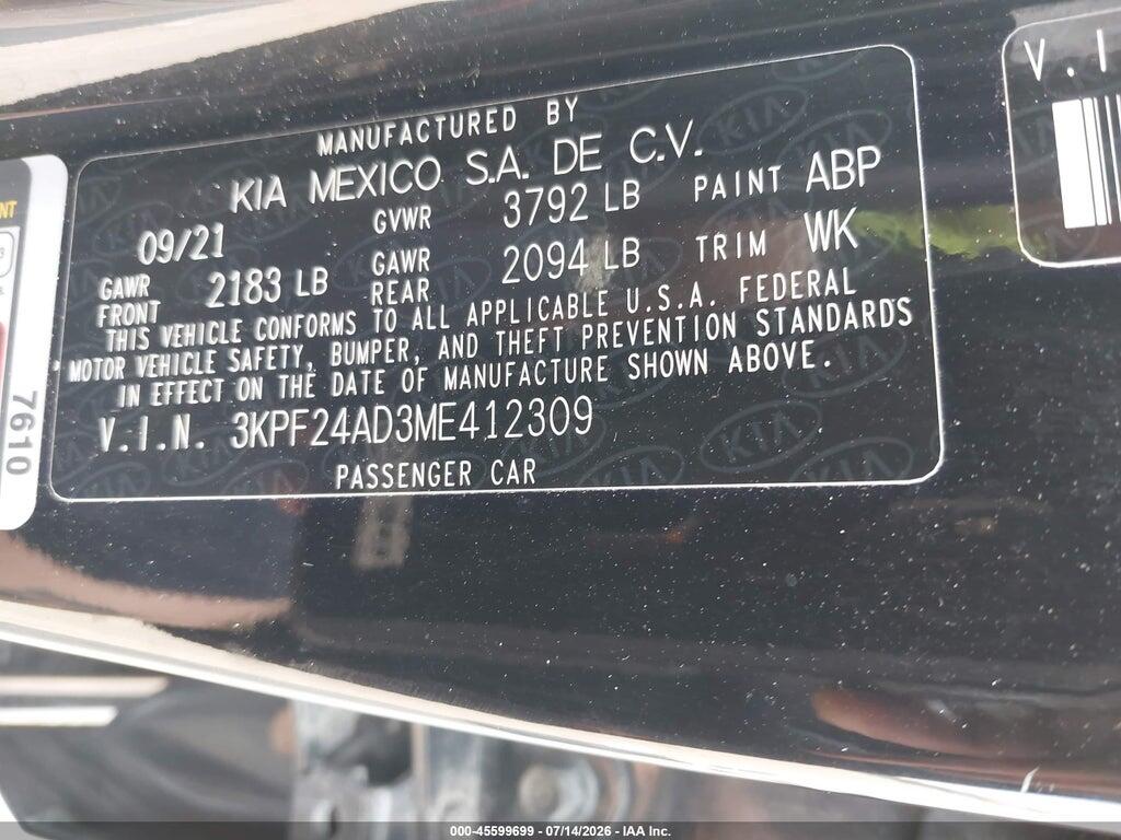 3KPF24AD3ME412309 2021 KIA FORTE photo no. 9