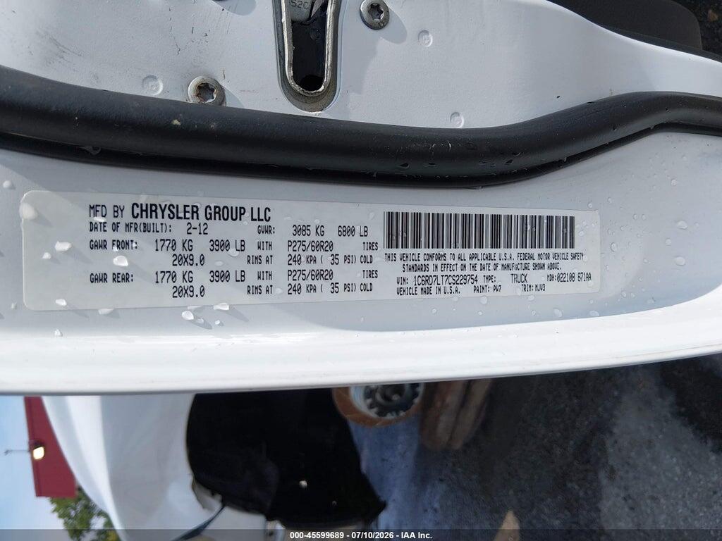 1C6RD7LT7CS229754 2012 RAM 1500 photo no. 9