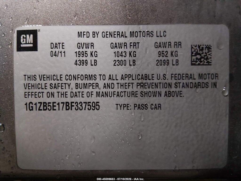 1G1ZB5E17BF337595 2011 CHEVROLET MALIBU photo no. 9