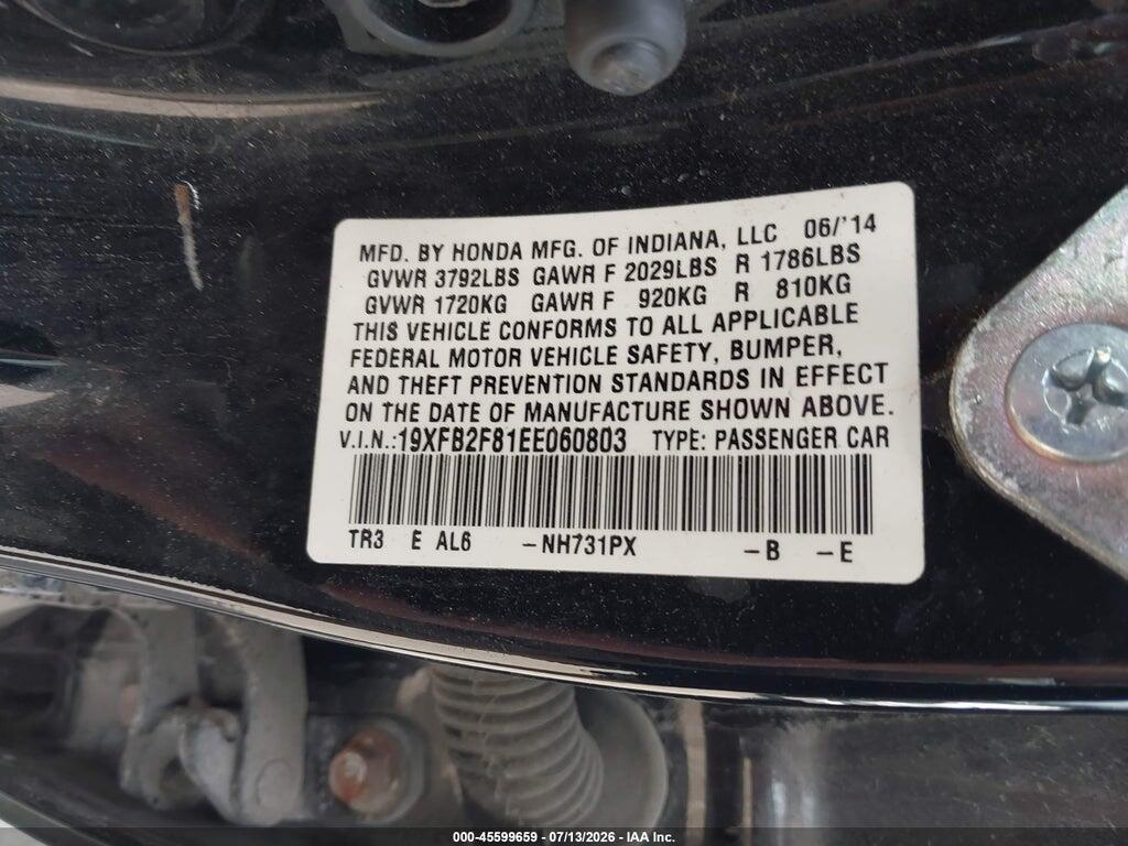19XFB2F81EE060803 2014 HONDA CIVIC photo no. 9