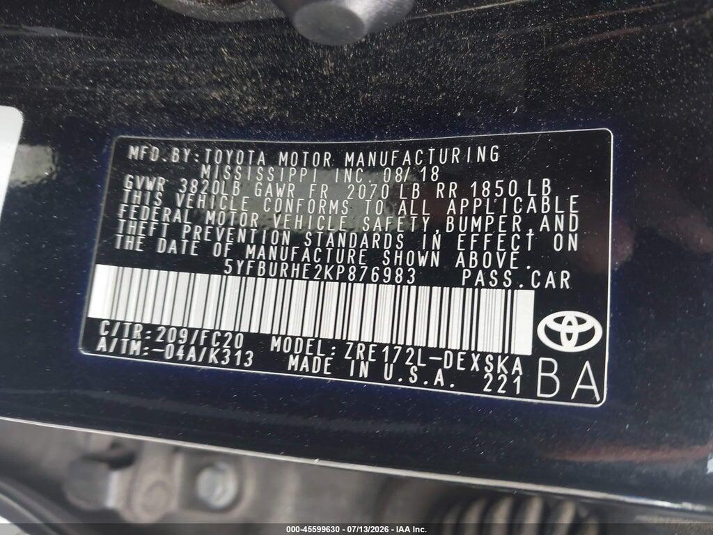 5YFBURHE2KP876983 2019 TOYOTA COROLLA photo no. 9