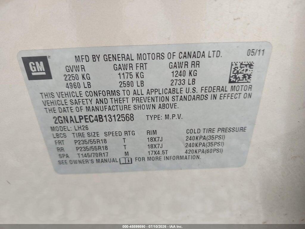 2GNALPEC4B1312568 2011 CHEVROLET EQUINOX photo no. 9