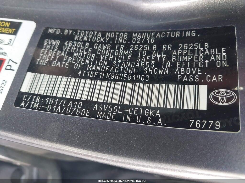 4T1BF1FK9GU581003 2016 TOYOTA CAMRY photo no. 9