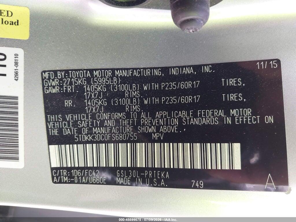 5TDKK3DC0FS680755 2015 TOYOTA SIENNA photo no. 9