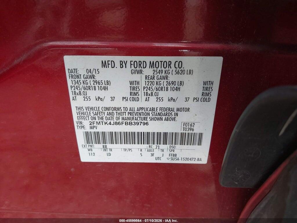 2FMTK4J86FBB39796 2015 FORD EDGE photo no. 9