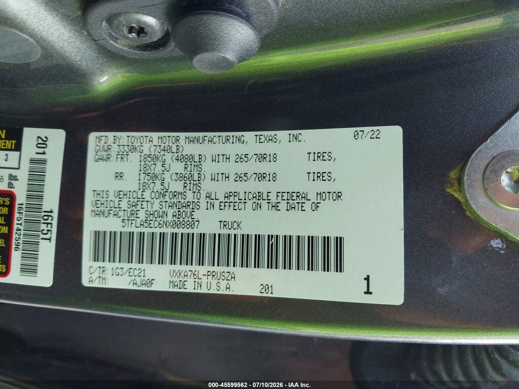 5TFLA5EC6NX008807 2022 TOYOTA TUNDRA photo no. 9
