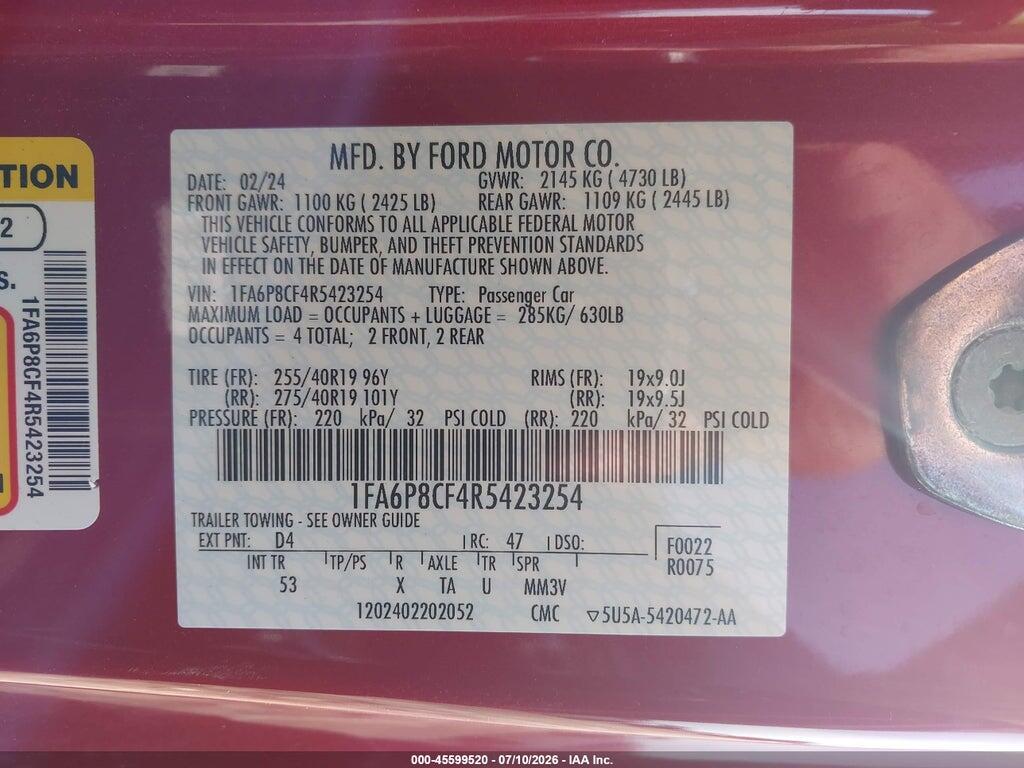 1FA6P8CF4R5423254 2024 FORD MUSTANG photo no. 9
