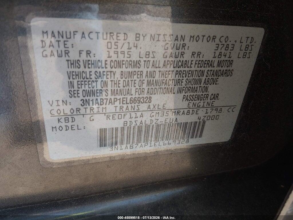 3N1AB7AP1EL669328 2014 NISSAN SENTRA photo no. 9