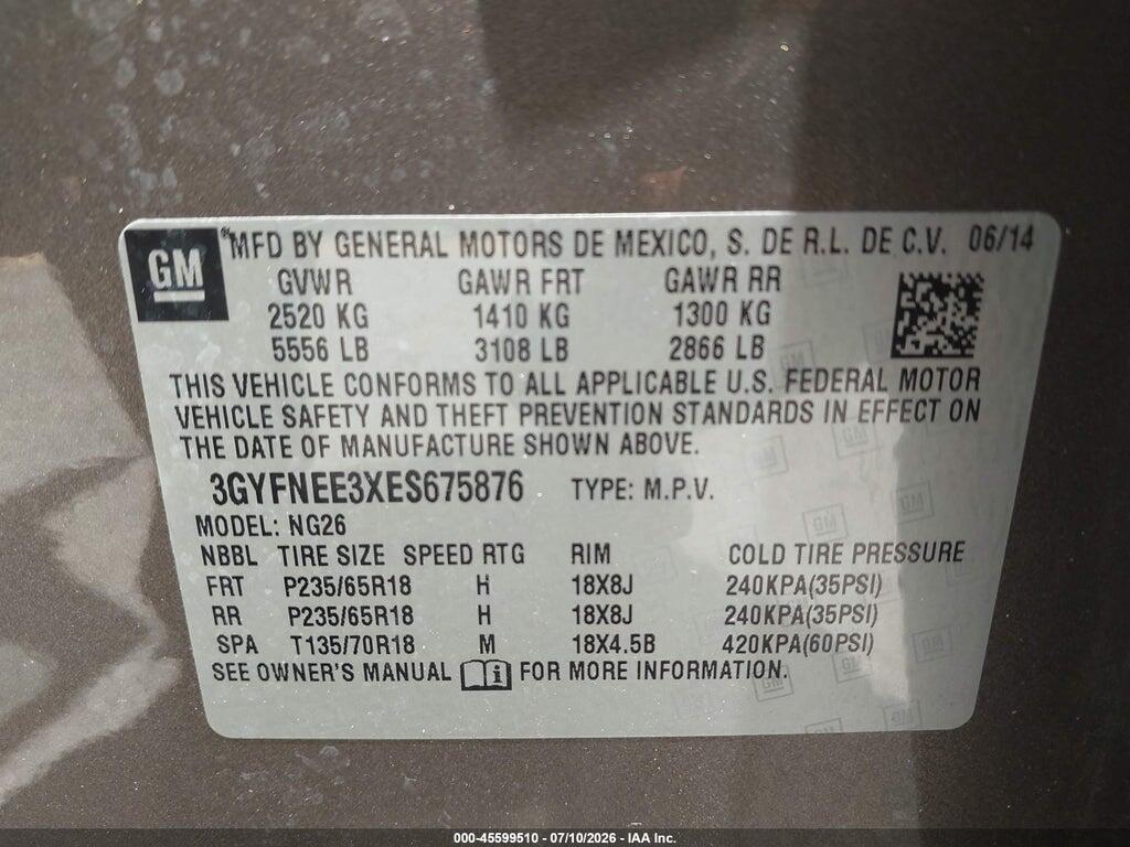 3GYFNEE3XES675876 2014 CADILLAC SRX photo no. 9