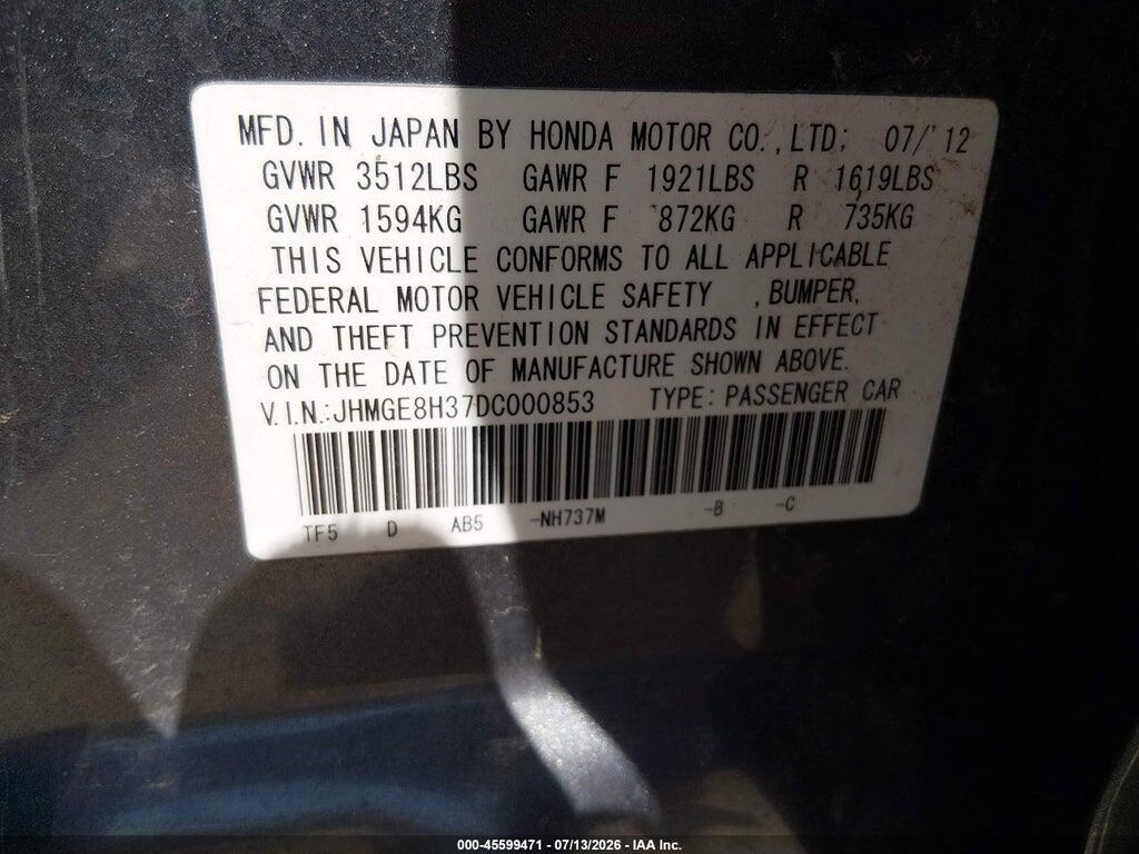 JHMGE8H37DC000853 2013 HONDA FIT photo no. 9