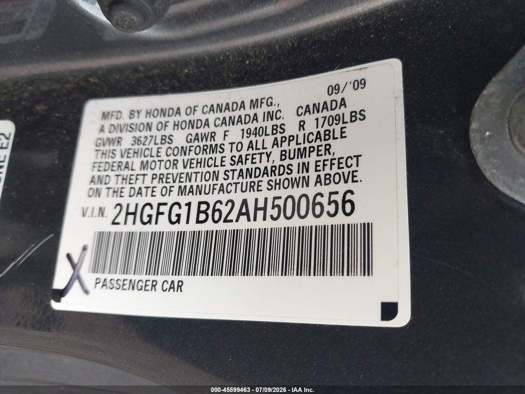 2HGFG1B62AH500656 2010 HONDA CIVIC photo no. 9