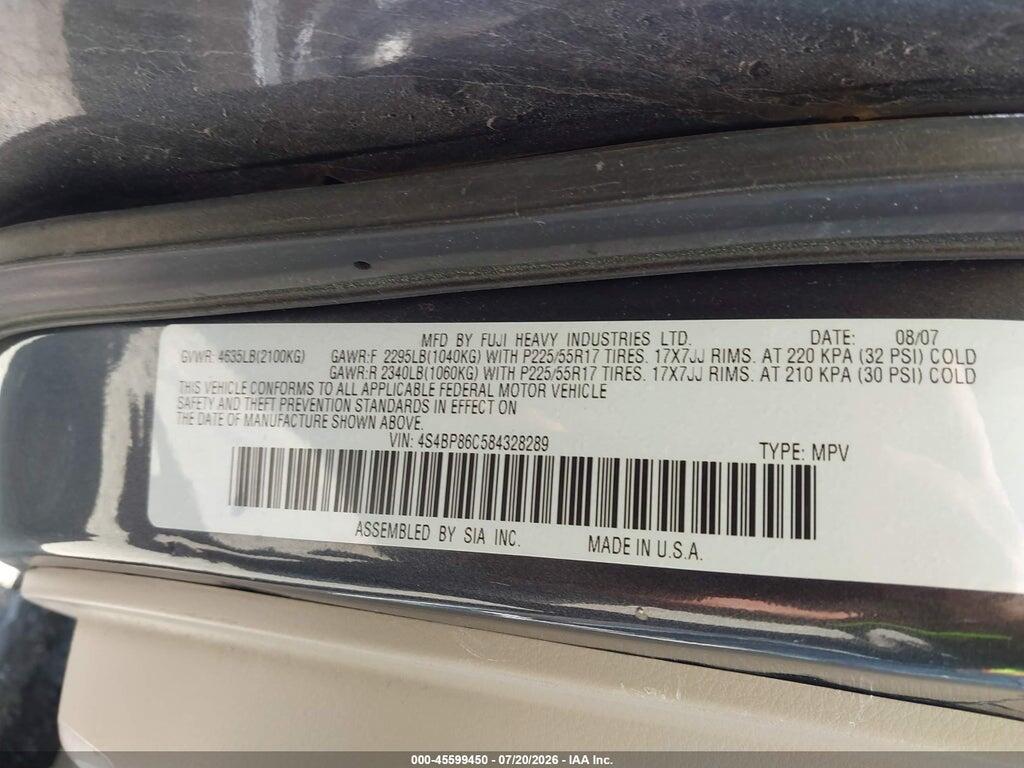 4S4BP86C584328289 2008 SUBARU OUTBACK (NATL photo no. 9