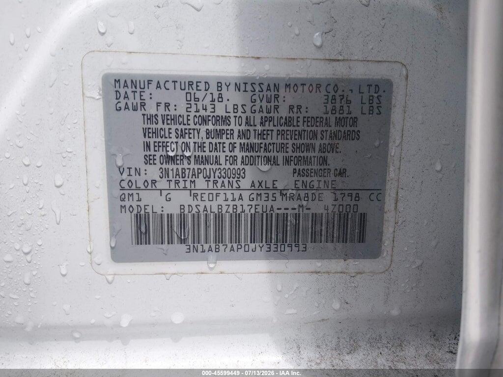 3N1AB7AP0JY330993 2018 NISSAN SENTRA photo no. 9
