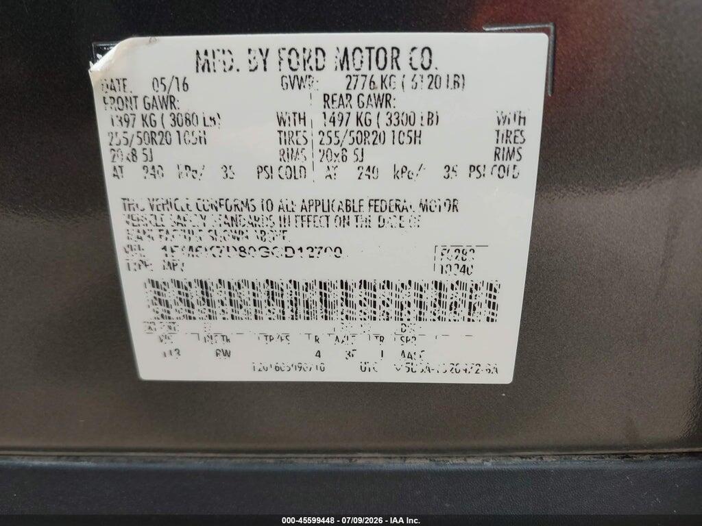 1FM5K7D80GGD12700 2016 FORD EXPLORER photo no. 9