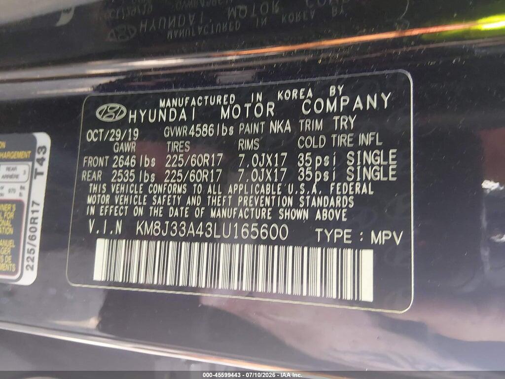 KM8J33A43LU165600 2020 HYUNDAI TUCSON photo no. 9