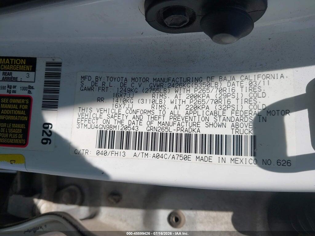 3TMJU4GN9BM120543 2011 TOYOTA TACOMA photo no. 9