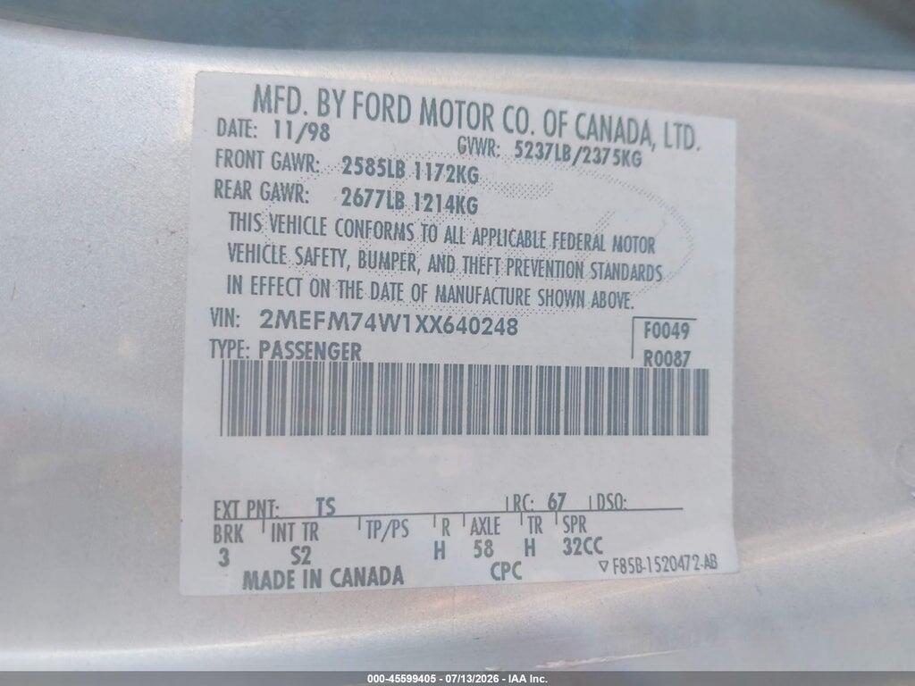 2MEFM74W1XX640248 1999 MERCURY GRAND MARQUIS photo no. 9