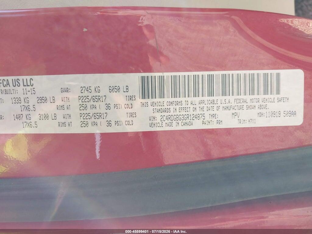 2C4RDGBG3GR124875 2016 DODGE GRAND CARAVAN photo no. 9