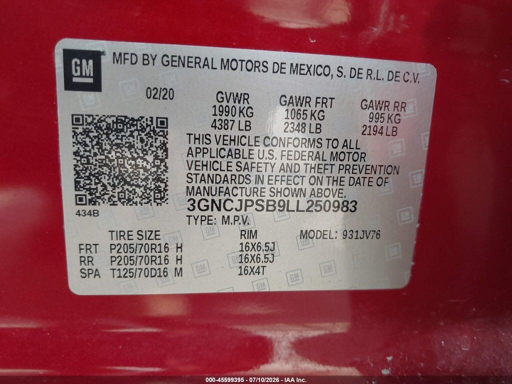 3GNCJPSB9LL250983 2020 CHEVROLET TRAX photo no. 9