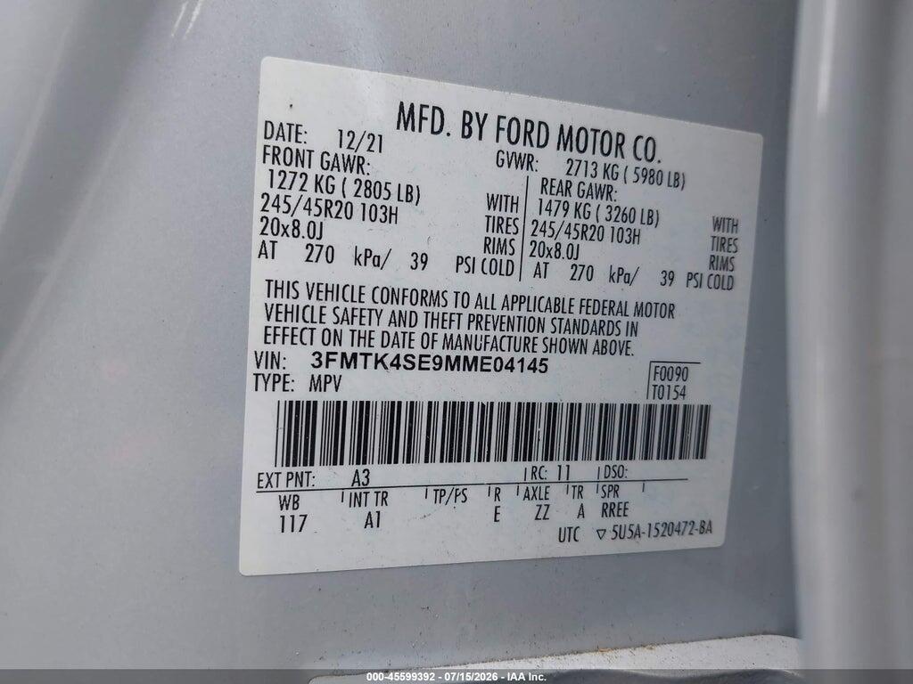 3FMTK4SE9MME04145 2021 FORD MUSTANG MACH-E photo no. 9