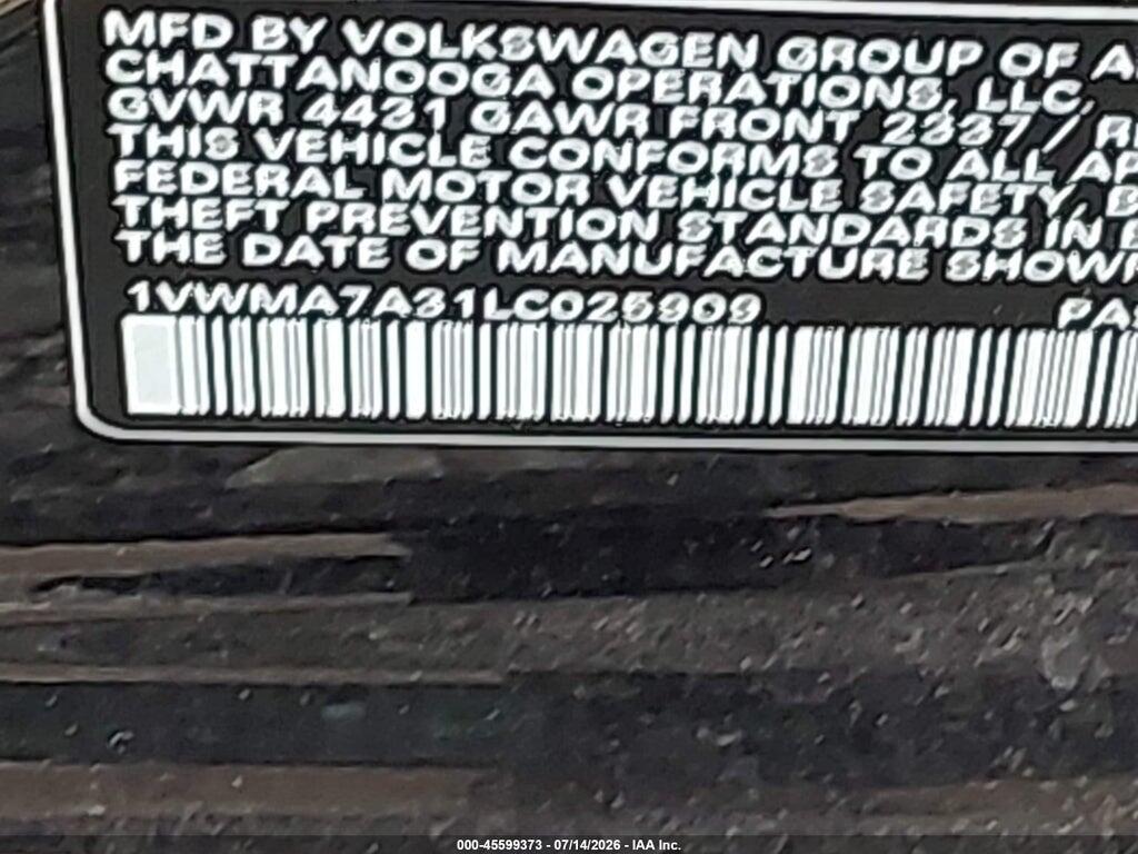1VWMA7A31LC025909 2020 VOLKSWAGEN PASSAT photo no. 9