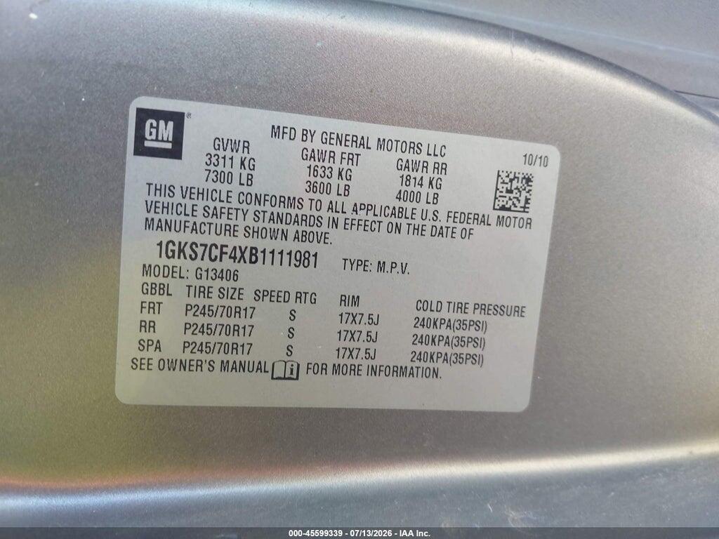 1GKS7CF4XB1111981 2011 GMC SAVANA 1500 photo no. 9
