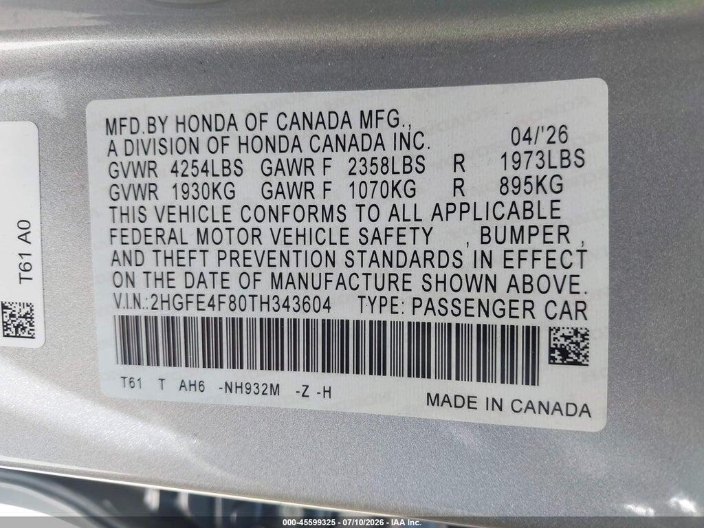 2HGFE4F80TH343604 2026 HONDA CIVIC HYBRID photo no. 9