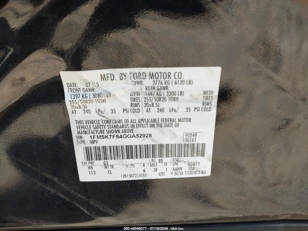 1FM5K7F84GGA52928 2016 FORD EXPLORER photo no. 9