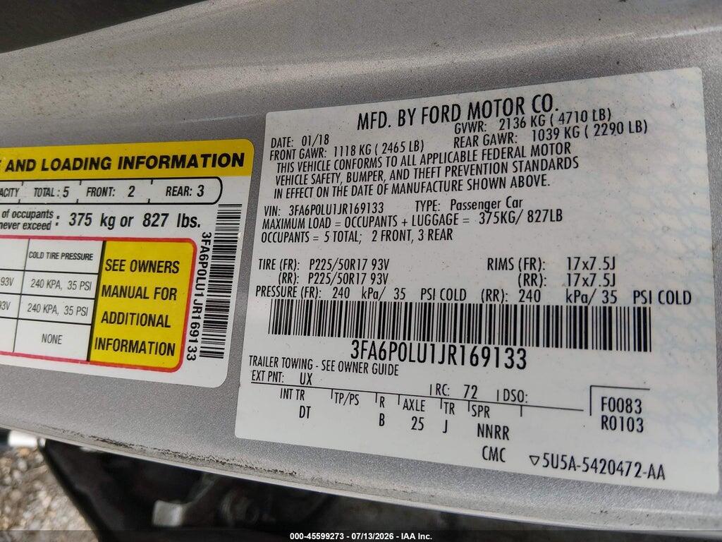 3FA6P0LU1JR169133 2018 FORD FUSION HYBRID photo no. 9