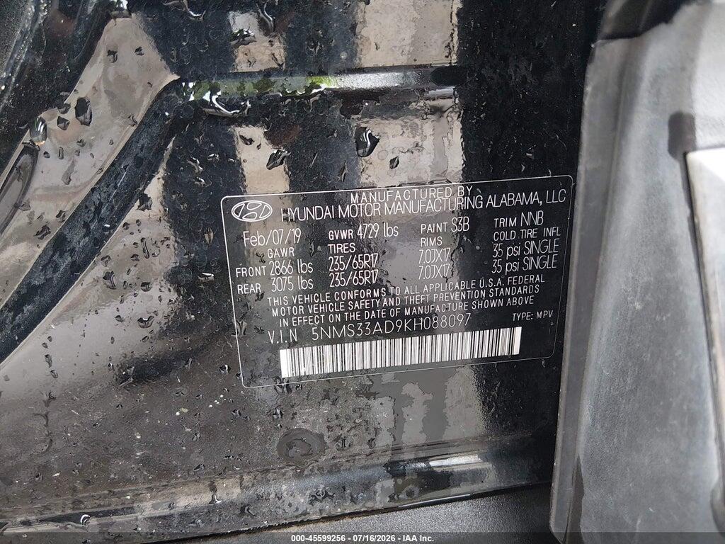 5NMS33AD9KH088097 2019 HYUNDAI SANTA FE photo no. 9