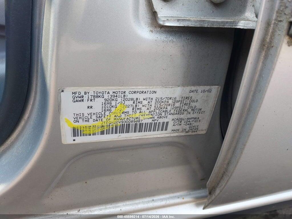 JTEGH20V930089887 2003 TOYOTA RAV4 photo no. 9